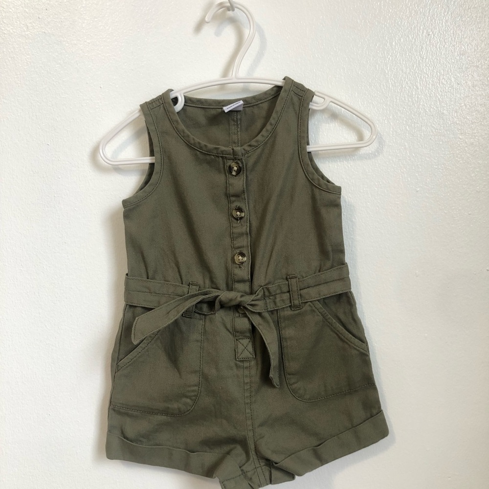 Old Navy Olive Green Sleeveless Utility Summer Romper with Tie Waist